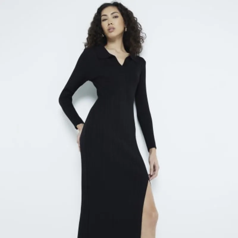 Black Notched Neck Knit Dress sold by River Island