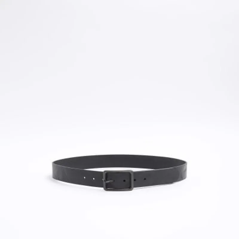Black leather casual belts sold by River Island