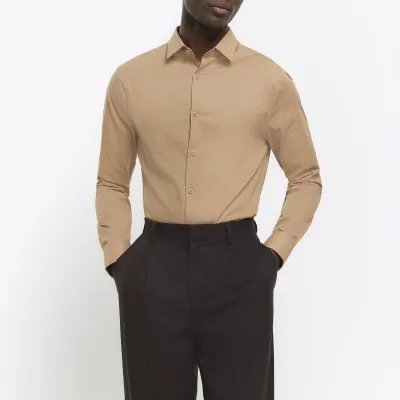 Stone slim fit long sleeve smart shirt sold by River Island