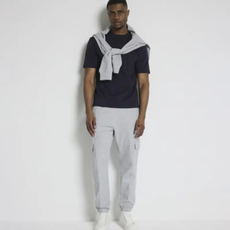 Grey regular fit cargo smart joggers sold by River Island