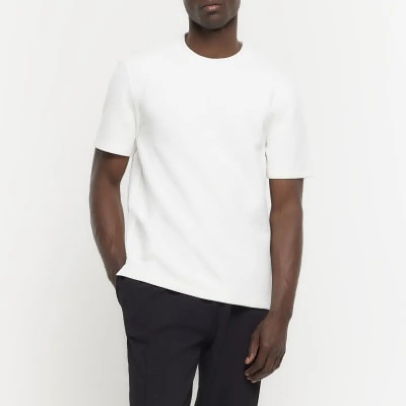 White slim fit quilted t-shirt sold by River Island