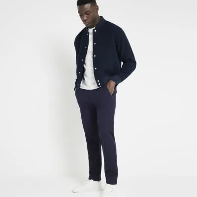 Navy slim fit pull on twill joggers sold by River Island
