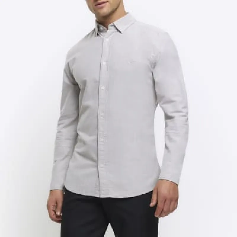 Grey muscle fit oxford smart shirt sold by River Island