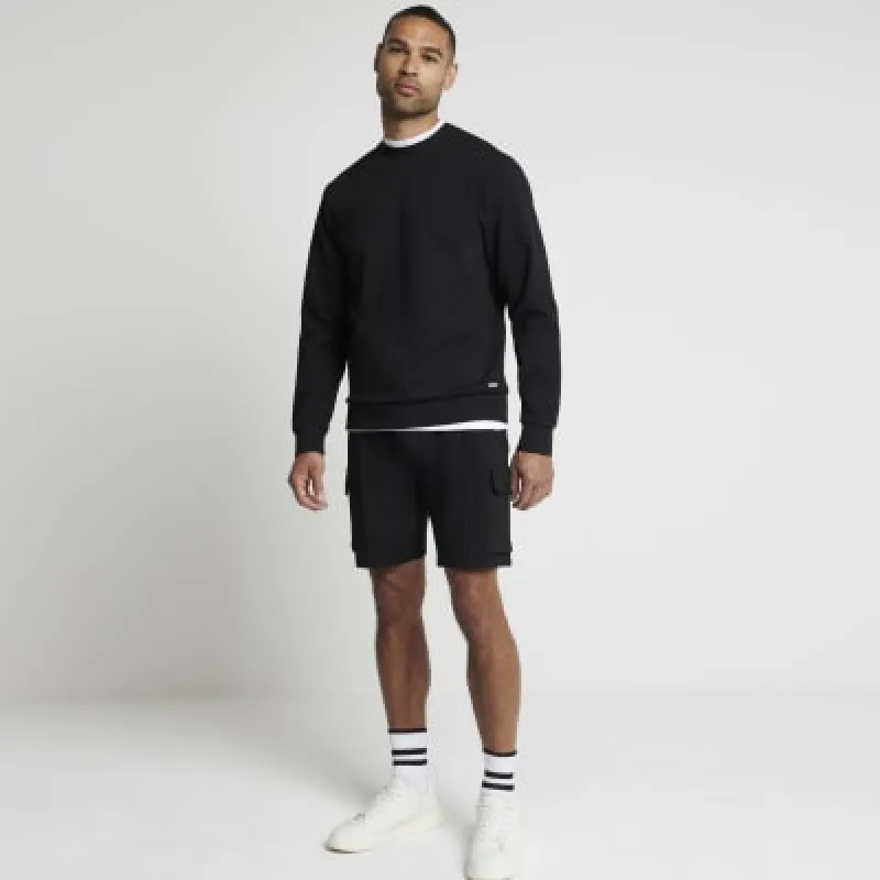 Black slim fit textured smart sweatshirt sold by River Island