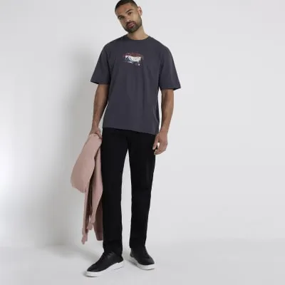 Black regular fit graphic print t-shirt sold by River Island