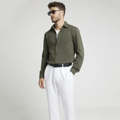 Khaki slim fit long sleeve shirt sold by River Island