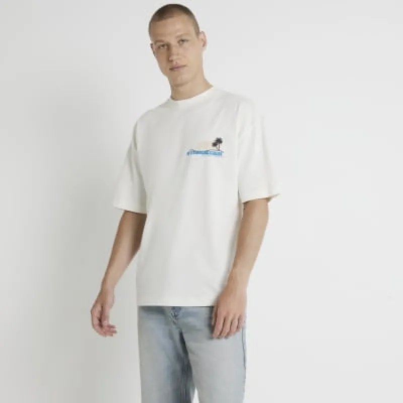 Beige oversized fit sunset graphic t-shirt sold by River Island
