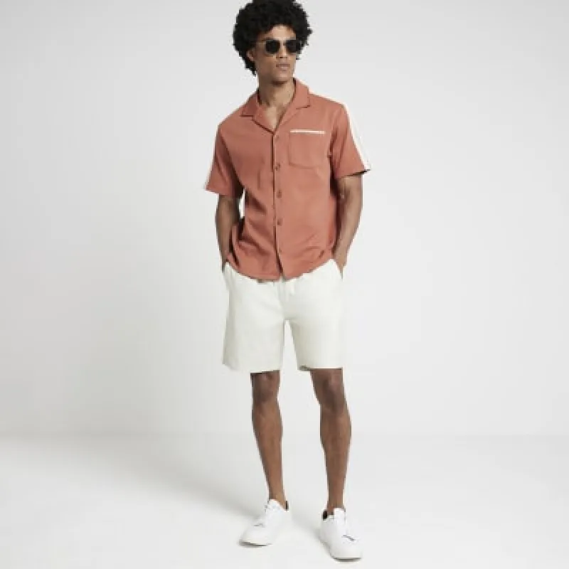 Rust regular fit crochet trim revere shirt sold by River Island
