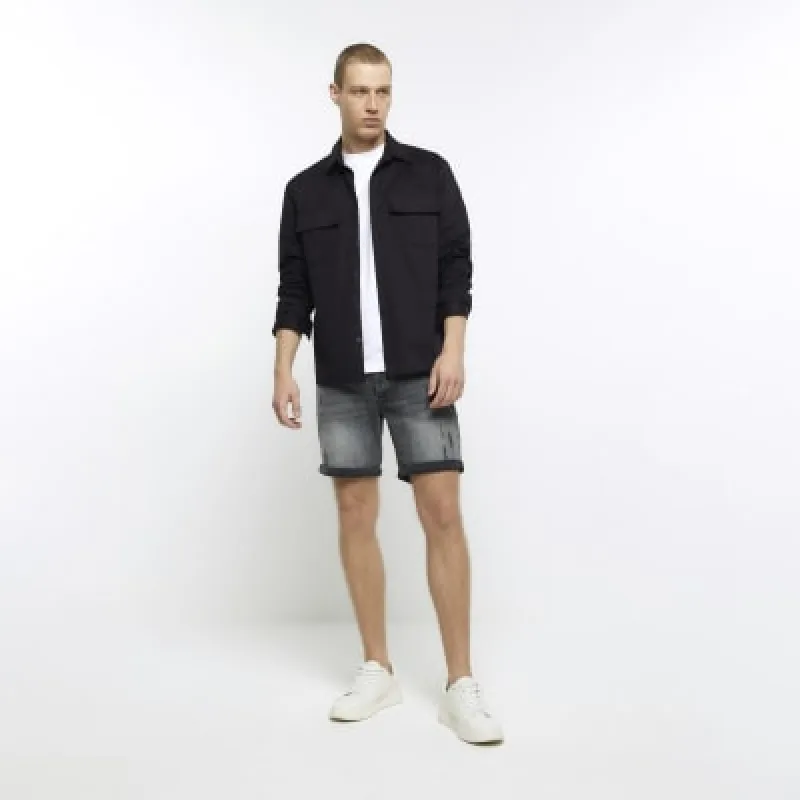 Black slim fit ripped denim shorts sold by River Island