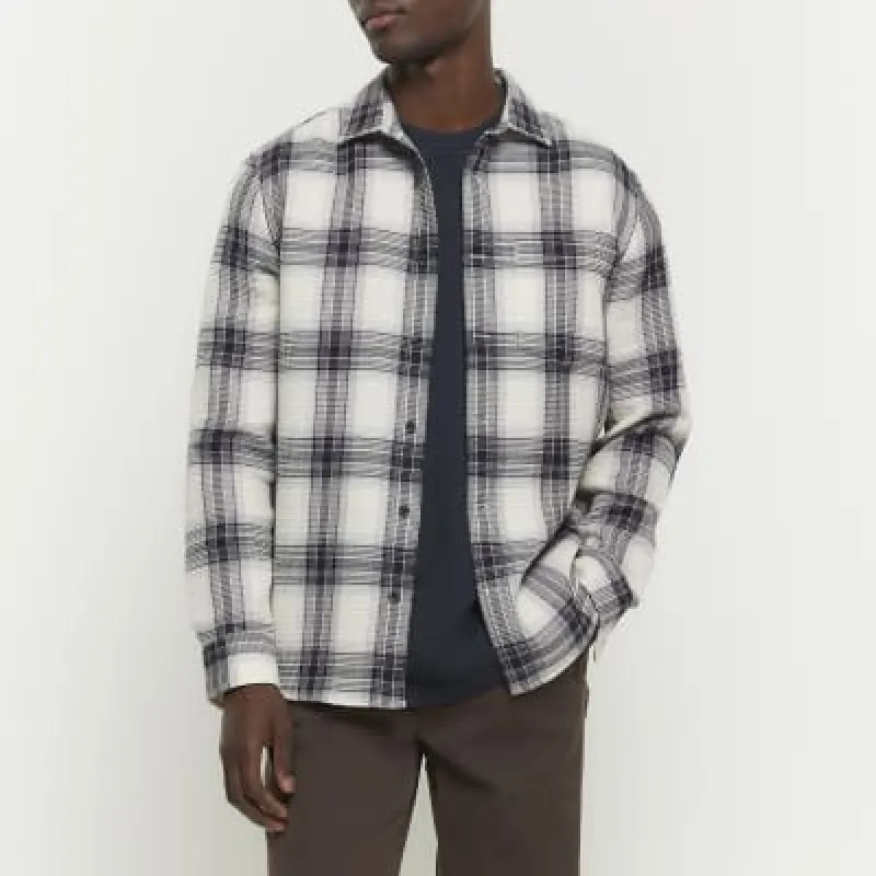 White slim fit waffle textured check shirt sold by River Island