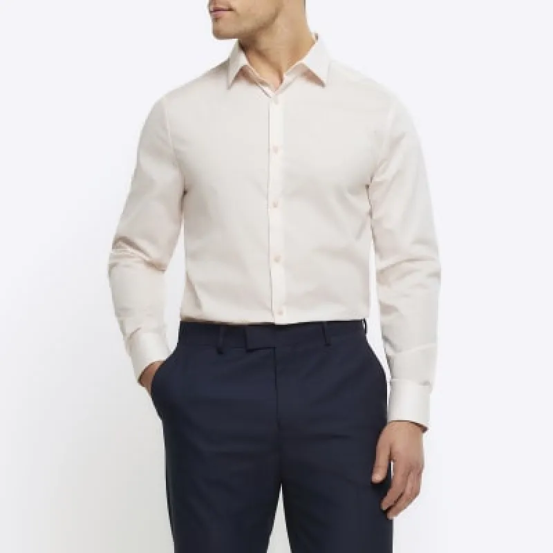 Pink slim fit long sleeve smart shirt sold by River Island
