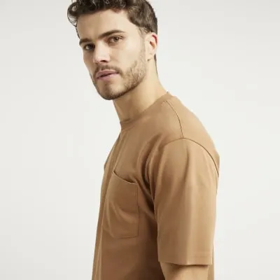 Brown slim fit mercerised cotton t-shirt sold by River Island