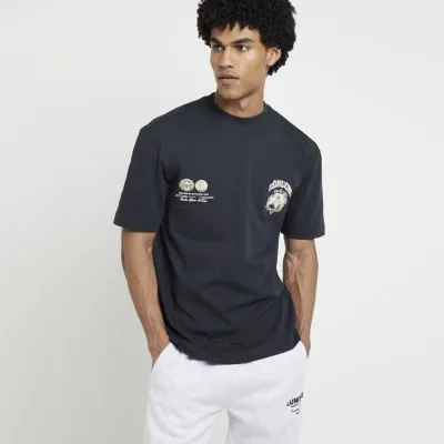Black regular fit graphic t-shirt sold by River Island