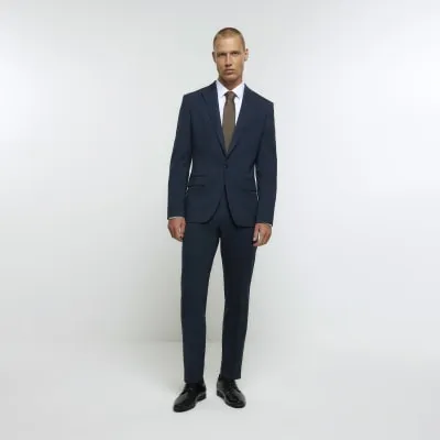 Blue slim fit wool blend suit trousers sold by River Island