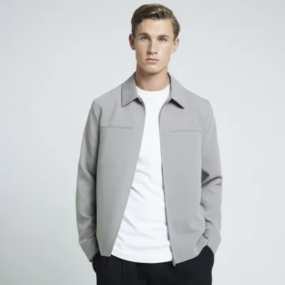Grey regular fit zip up smart shacket sold by River Island