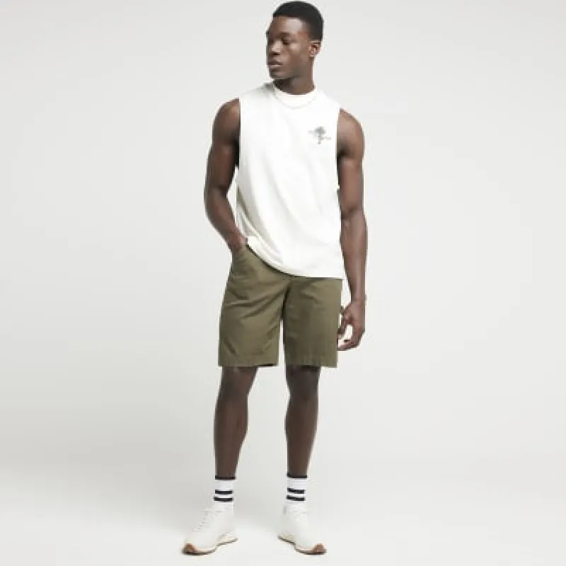Beige regular fit palm graphic print tank sold by River Island