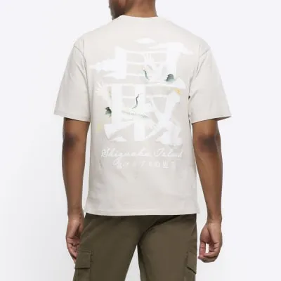 Grey regular fit embossed Japanese t-shirt sold by River Island
