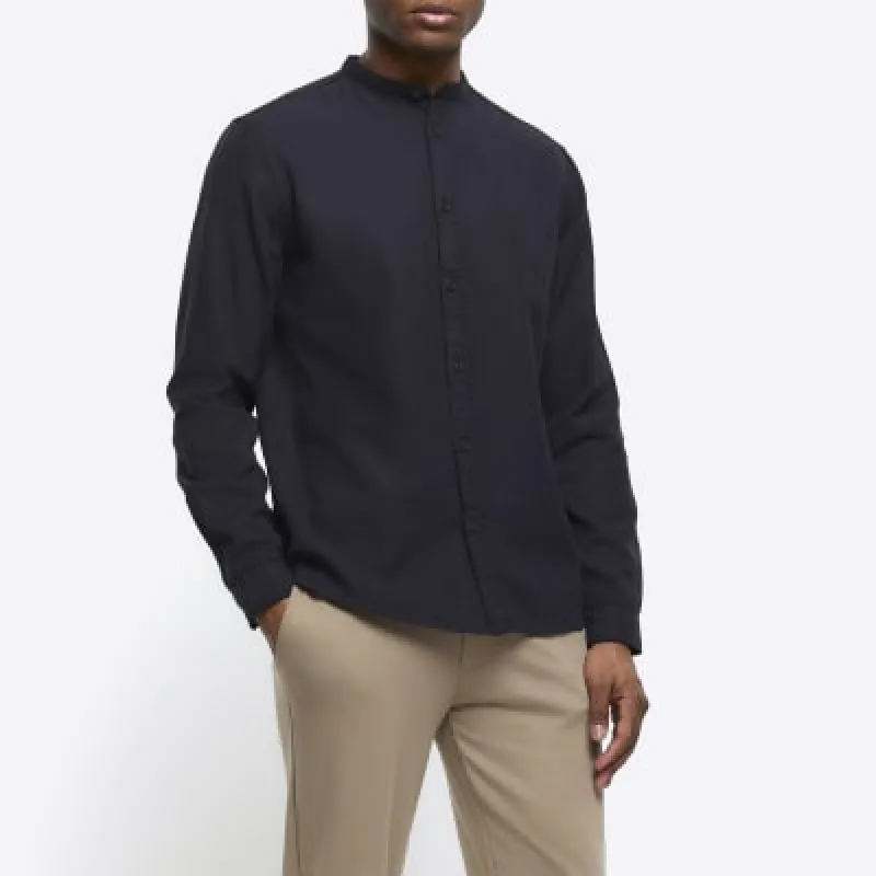 Black slim fit grandad collar shirt sold by River Island