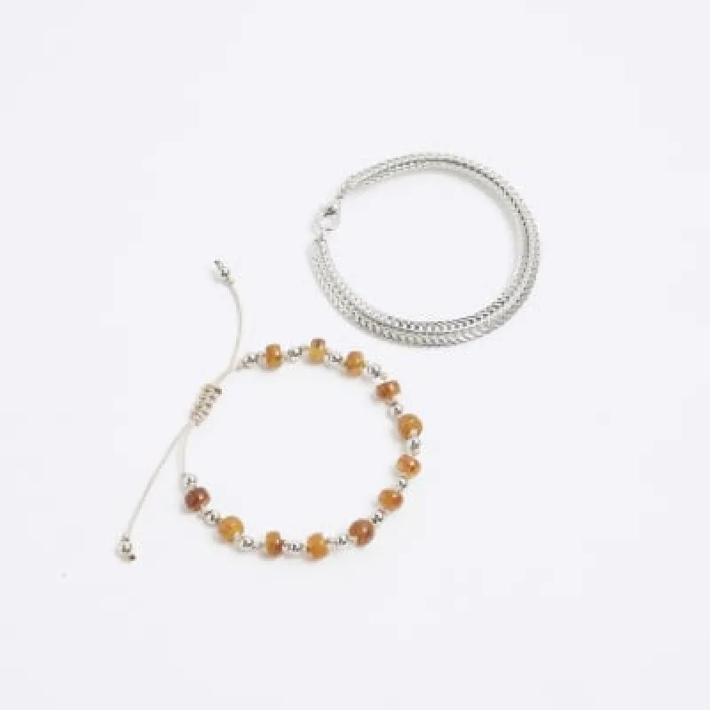 2PK silver colour beaded bracelets sold by River Island