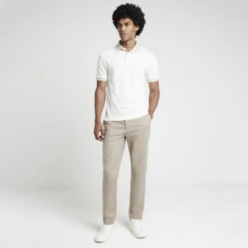 Ecru slim fit contrast polo shirt sold by River Island