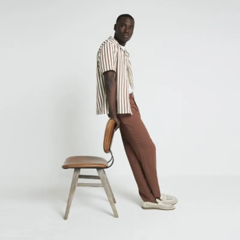 Brown regular fit seersucker stripe shirt sold by River Island