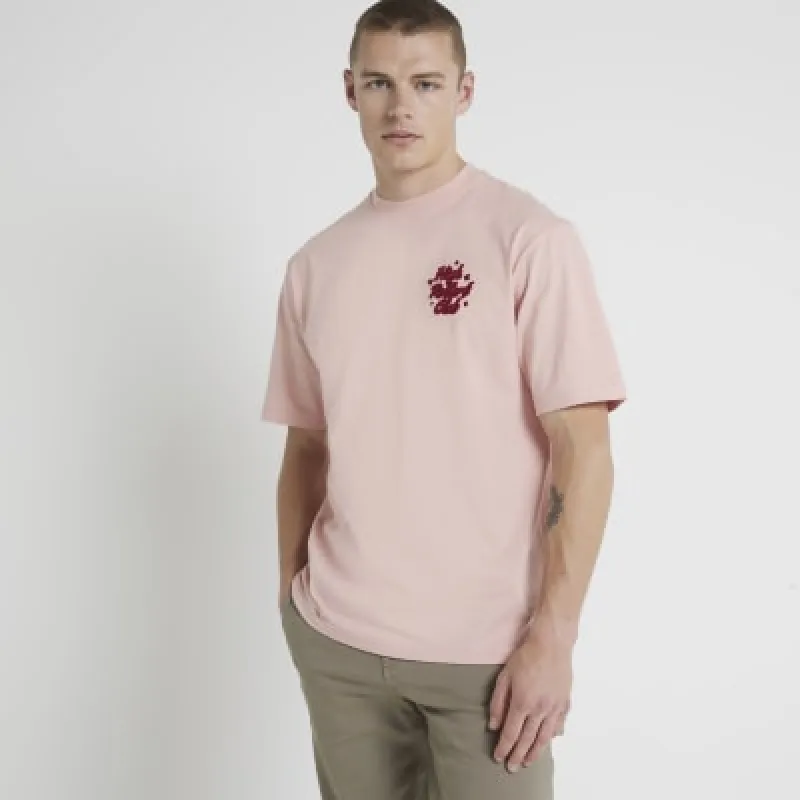 Pink regular fit graphic print t-shirt sold by River Island