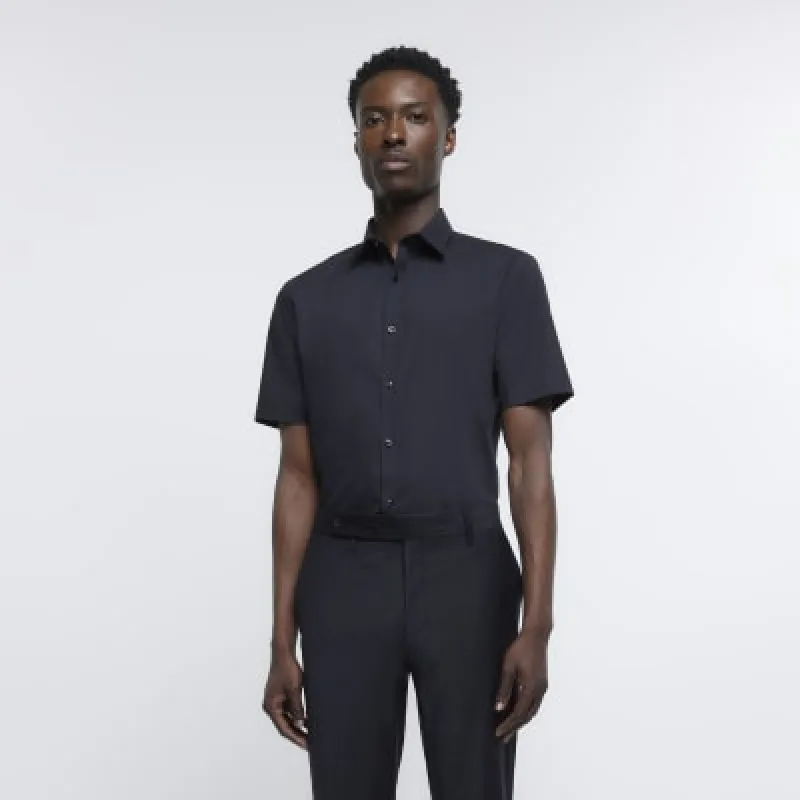 Black slim fit short sleeve shirt sold by River Island