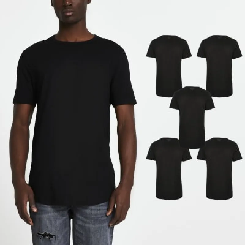 Black multipack of 5 curve hem t-shirts sold by River Island