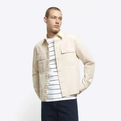 Beige regular fit linen blend smart overshirt sold by River Island