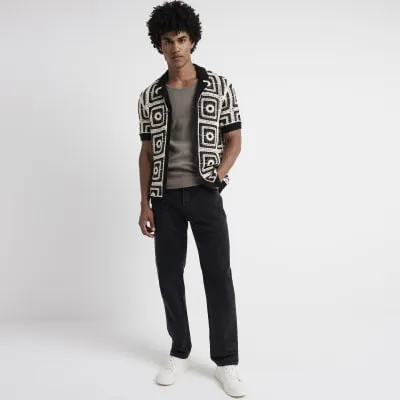 Black slim fit crochet short sleeve shirt sold by River Island