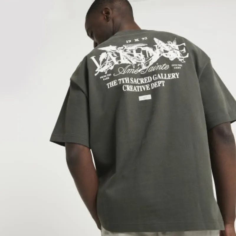 Khaki Regular Fit Graphic Print T-shirt sold by River Island