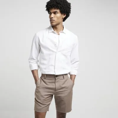 Stone slim fit linen blend shorts sold by River Island