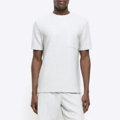 White regular fit textured pocket t-shirt sold by River Island