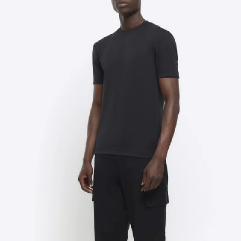 Black muscle fit RI studio rib t-shirt sold by River Island