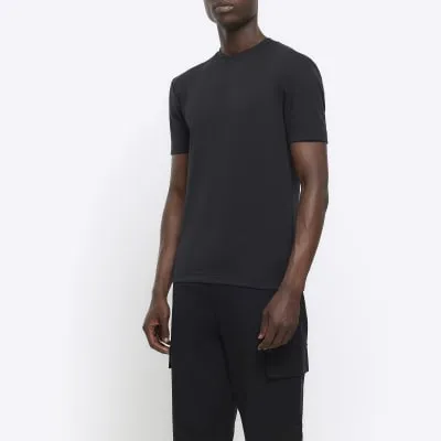 Black muscle fit RI studio rib t-shirt sold by River Island