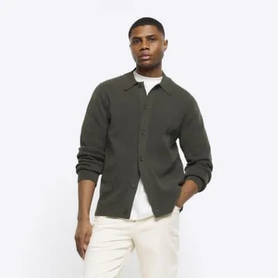 Green slim fit boucle knit cardigan sold by River Island