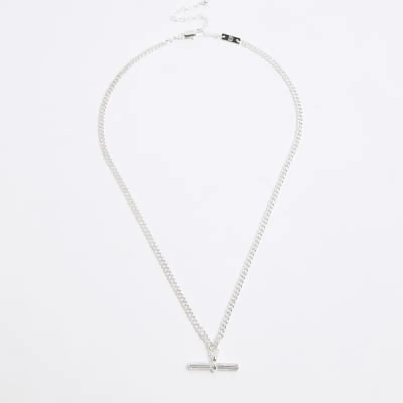 Silver colour t bar necklace sold by River Island