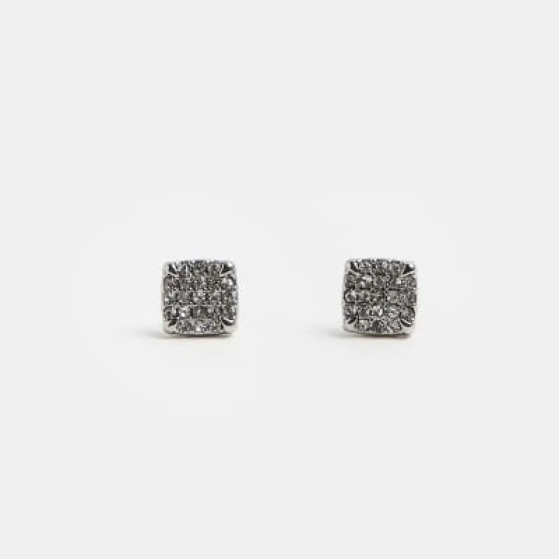 Silver colour square stud earrings sold by River Island