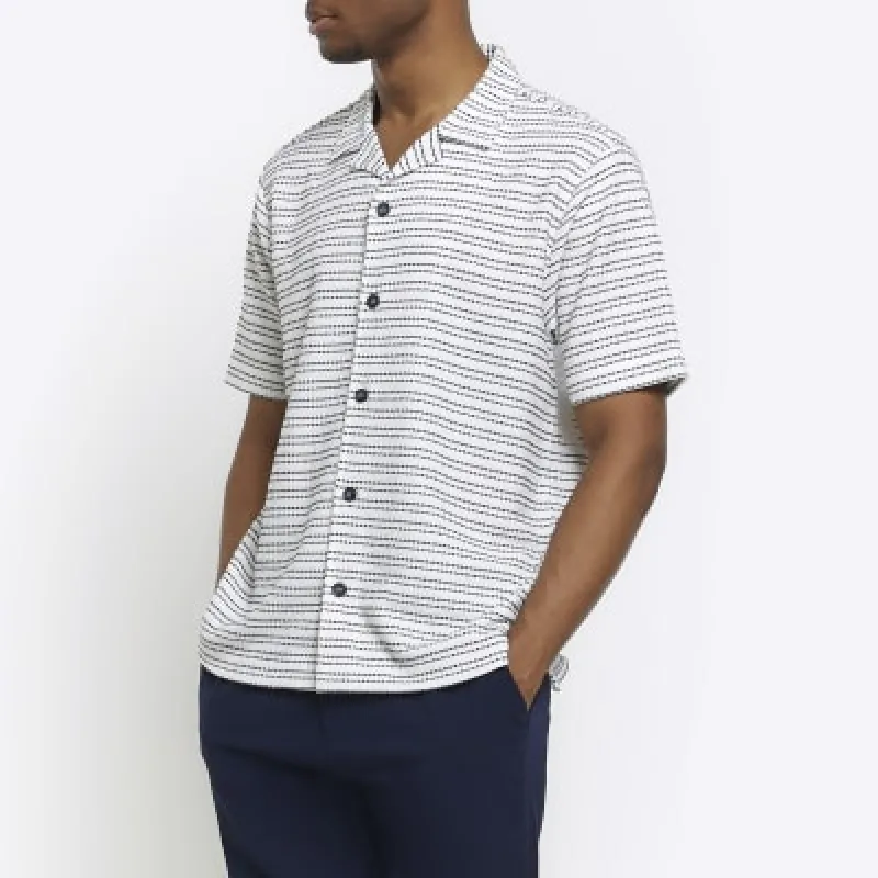 White Slim Fit Textured Stripe Shirt sold by River Island