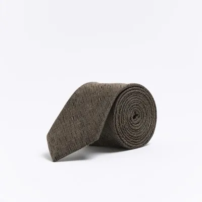 Brown linen and wool blend tie sold by River Island