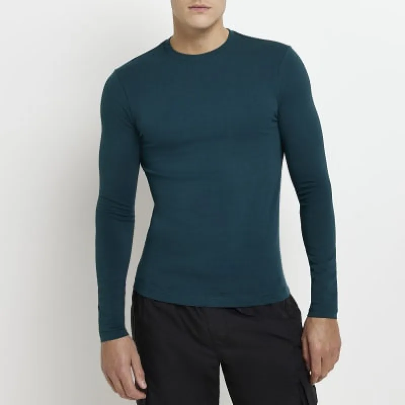 Green Muscle fit long sleeve t-shirt made by River Island