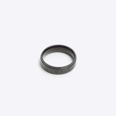 Black stainless steel roman band ring sold by River Island