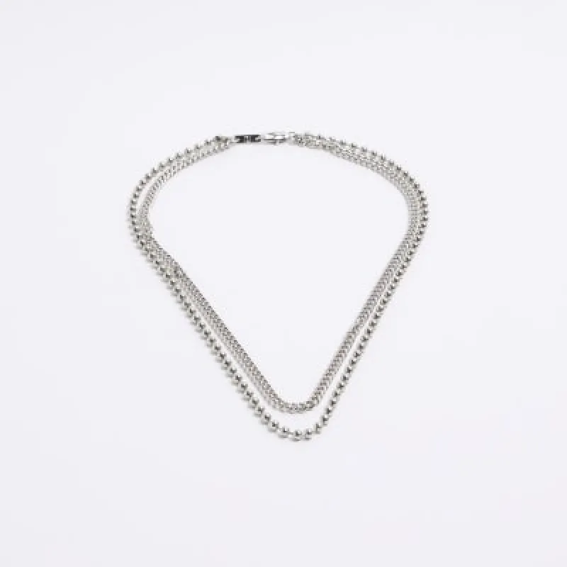 Silver colour ball chain multirow necklace sold by River Island