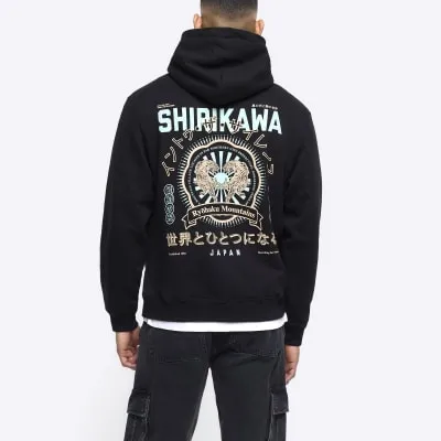 Black regular fit tiger graphic hoodie sold by River Island