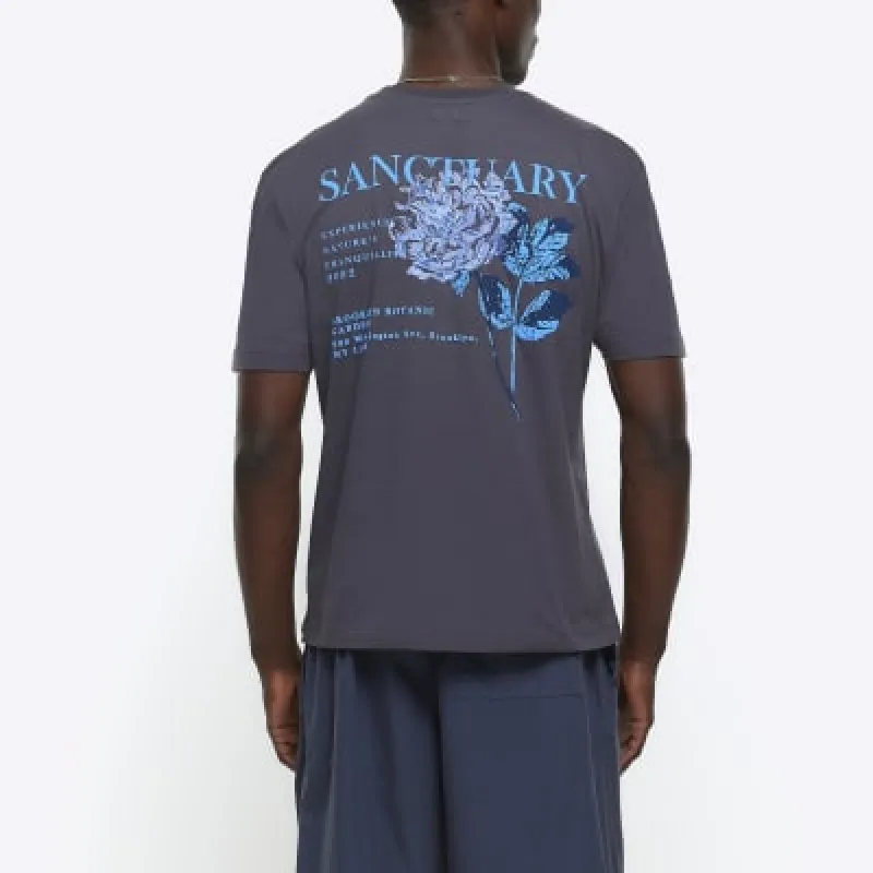 Grey regular fit floral graphic t-shirt made by River Island