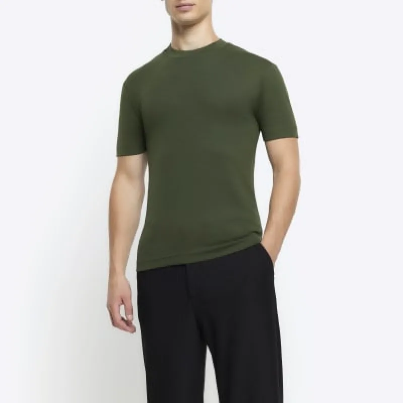 Green muscle fit RI studio rib t-shirt sold by River Island