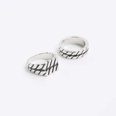 2PK silver colour textured rings sold by River Island