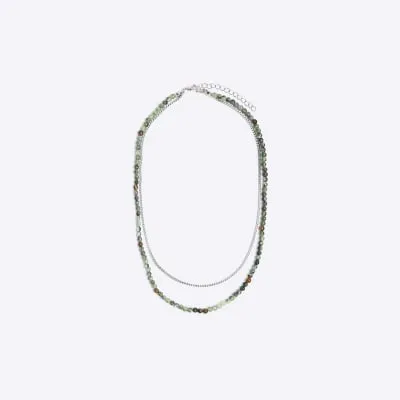 Green beaded multirow necklace sold by River Island