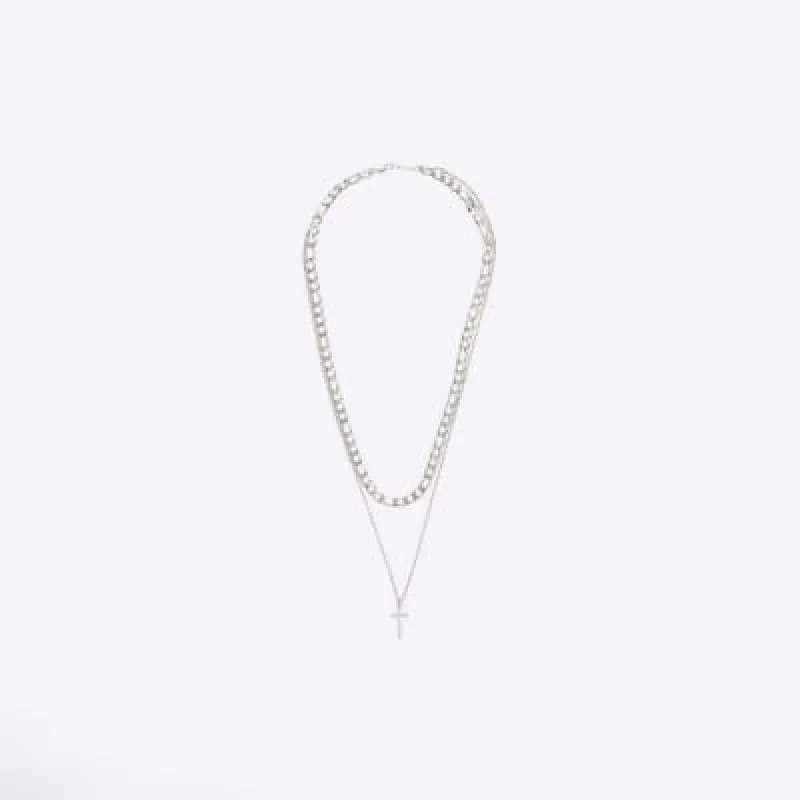 Silver colour cross multirow necklace sold by River Island