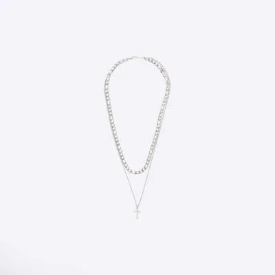 Silver colour cross multirow necklace sold by River Island